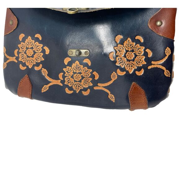 Small Vintage Blue Boho Floral Hand Crafted Tooled Leather Shoulder Bag - Picture 9 of 12